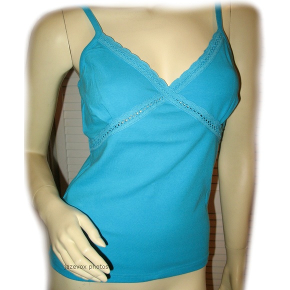New Y2K 2000s Lace Tank Top Cami/Camisole Spaghetti V-Neck Blue Fairy Chic Femme - Picture 1 of 8